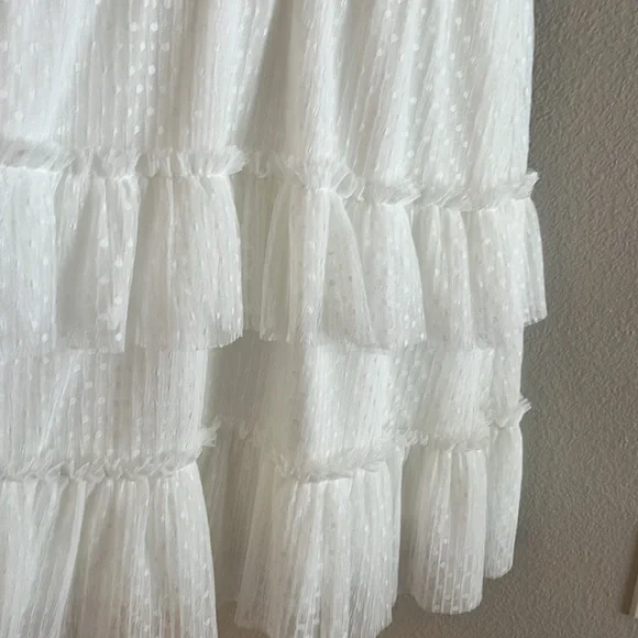 HER EMPIRE White Ruffled Tiered Mini Dress Size Large | Deep V Neck - Picture 7 of 8